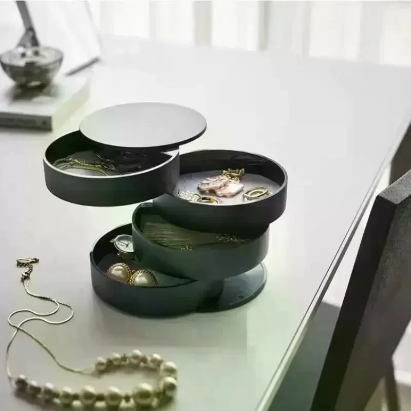 

Jewelry Makeup Box Multi Layer Rotating Desktop Storage Case with Compartments for Dressing Table Dorm Room Office