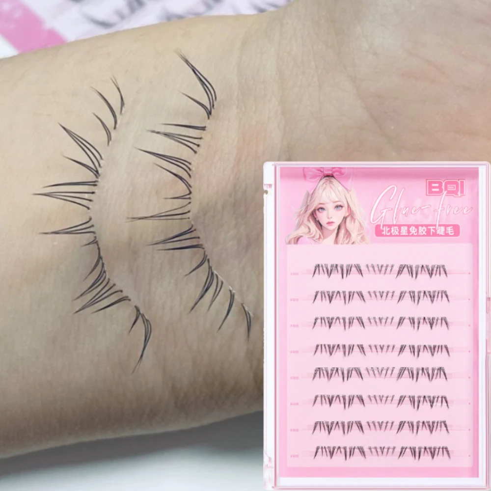 ריסים תחתונים טבעיים ללא דבק, ריסים מזויפים עצמיים עם סרט רך ושקוף בתחתית, הארכת ריסים מזויפים כלי איפור