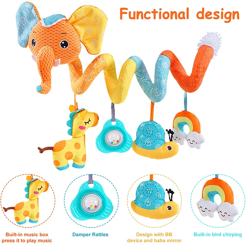 Jouets de siège de voiture pour bébé, poussette d'éléphant de couleur, activité en spirale extensible, jouets suspendus pour berceau Mobile, jouet sensoriel pour nouveau-né, cadeaux