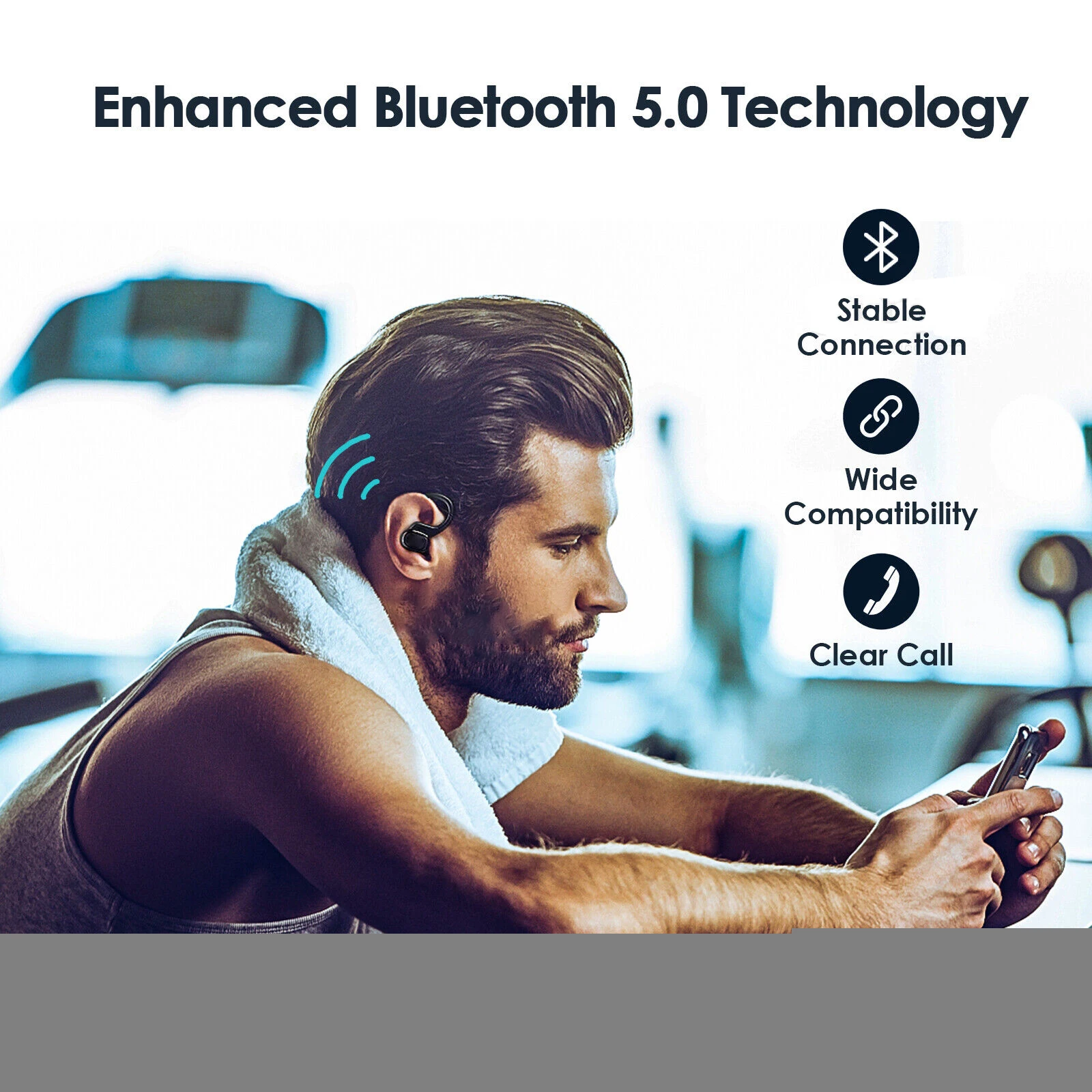 หูฟังบลูทูธไร้สายแบบแขวนหูชุดหูฟัง IPX7กีฬากันน้ำหูฟังสเตอริโอ HiFi พร้อมไมโครโฟน