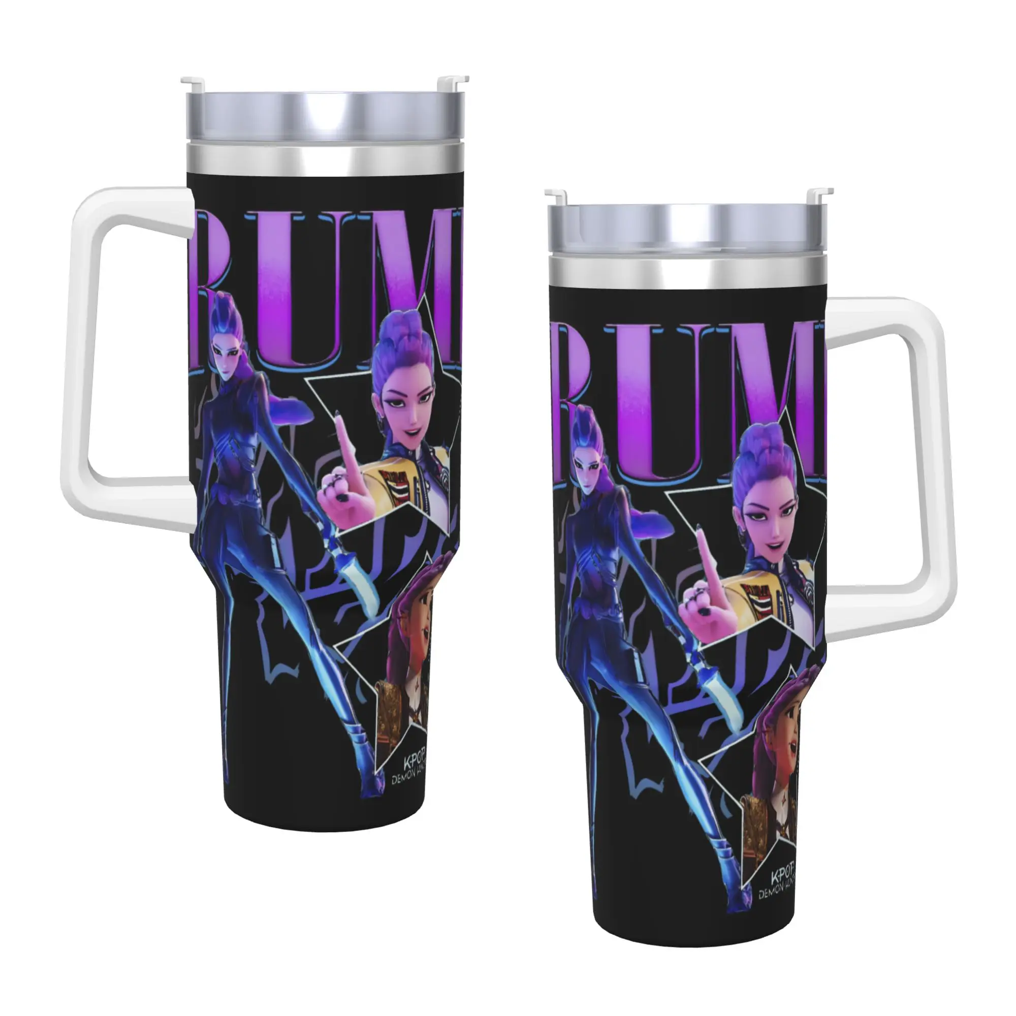 

Kpop Demon Hunters Stainless Steel Tumbler RUMI Camping Thermal Cups With Straws and Lid 40oz Car Mugs Hot Drinks Water Bottle