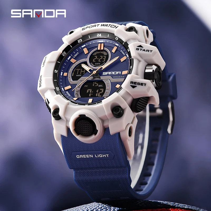 サンダメンズ電子時計、多機能、防水、クールナイトライト付き、多機能、アウトドアスポーツ用、6198、2024