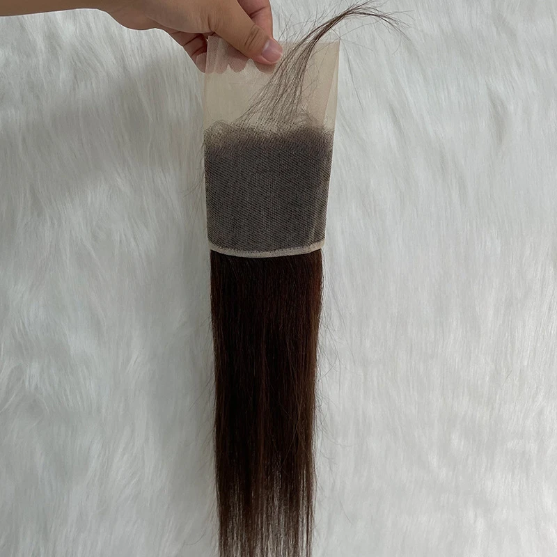 Marrone scuro # 2 capelli umani lisci 13x4 frontali in pizzo con estremità completa capelli vergini brasiliani pre-pizzicati densità 150% 10-20 pollici