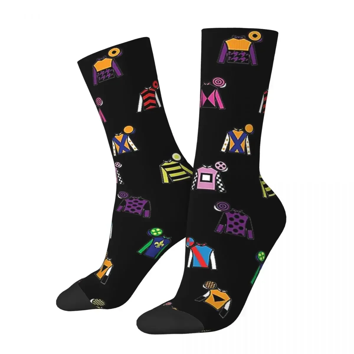 Horse Racing Jockey Silk Print Black Socks Harajuku High Quality Stockings All Season Long Socks for Man Woman's Christmas Gifts