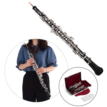 Professional Oboe C Key Semi-automatic Style Silver-plated Keys Woodwind Instrument with Oboe Reed Gloves Leather Case Carry Bag