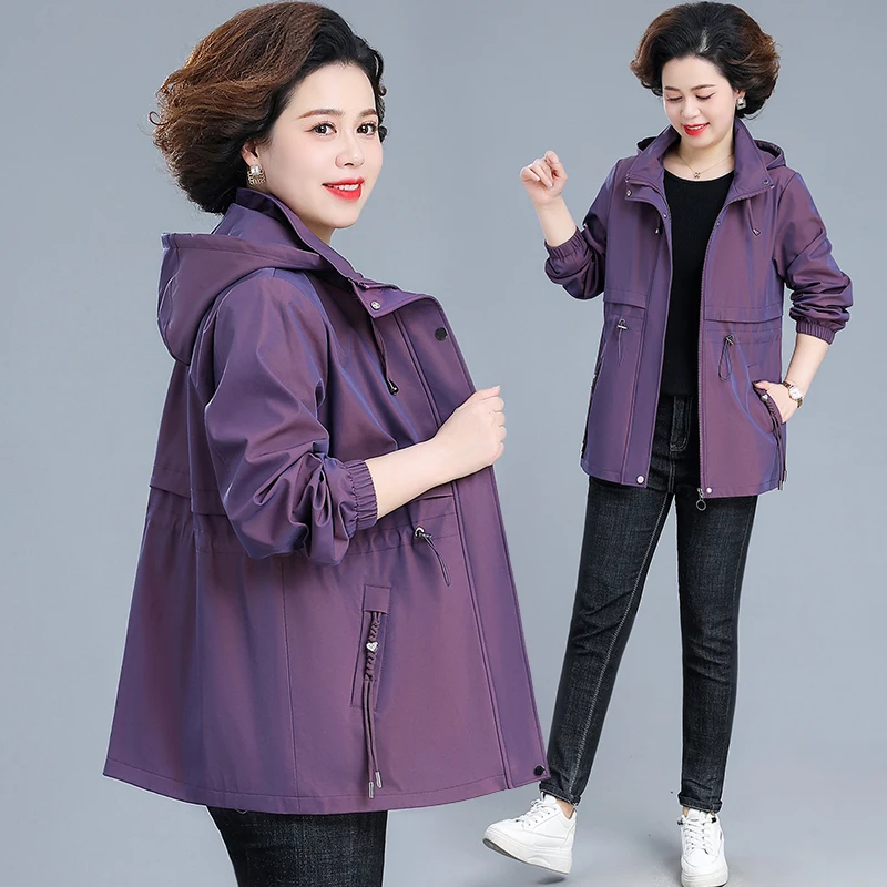 

Повседневная осенняя верхняя одежда для женщин среднего возраста: модная укороченная куртка большого размера с капюшоном, на молнии, свободного кроя, с карманами