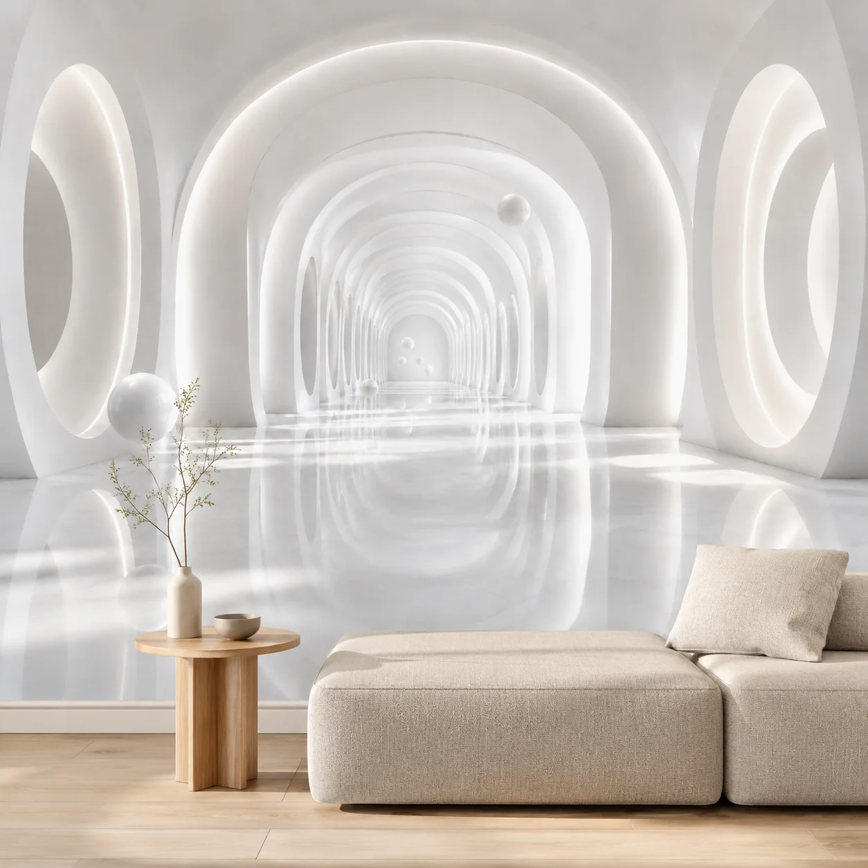 White Arch Tunnel Wall Mural Modern Futuristic Geometric Wallpaper Living Room Bedroom Decor Non Self Adhesive Glue Required