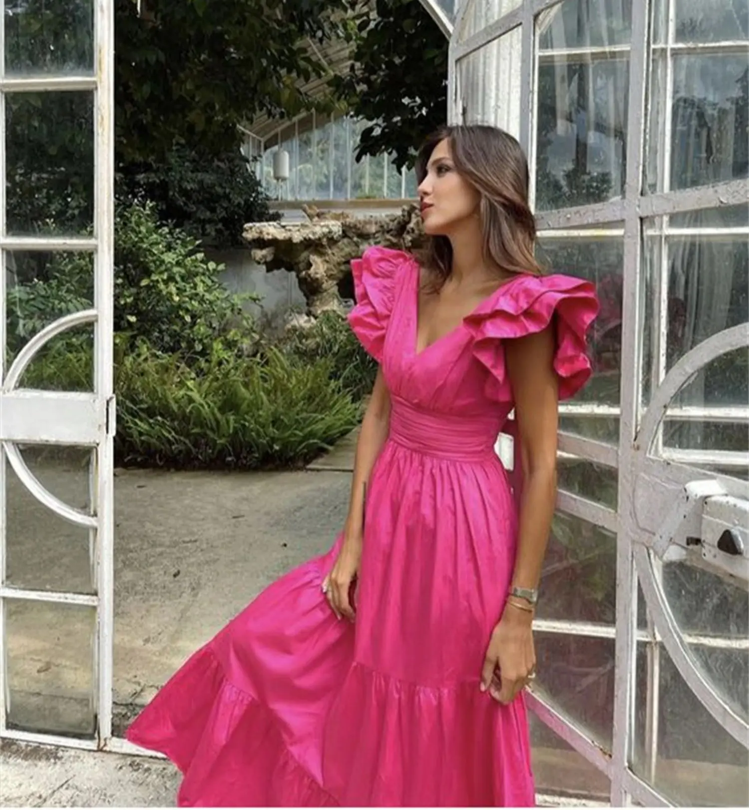 Lucy Line A Bride Dresses for Prom Rose Red Ball Gowns Satin Long Dresses for Special Events Bubble Shoulders Female Dress