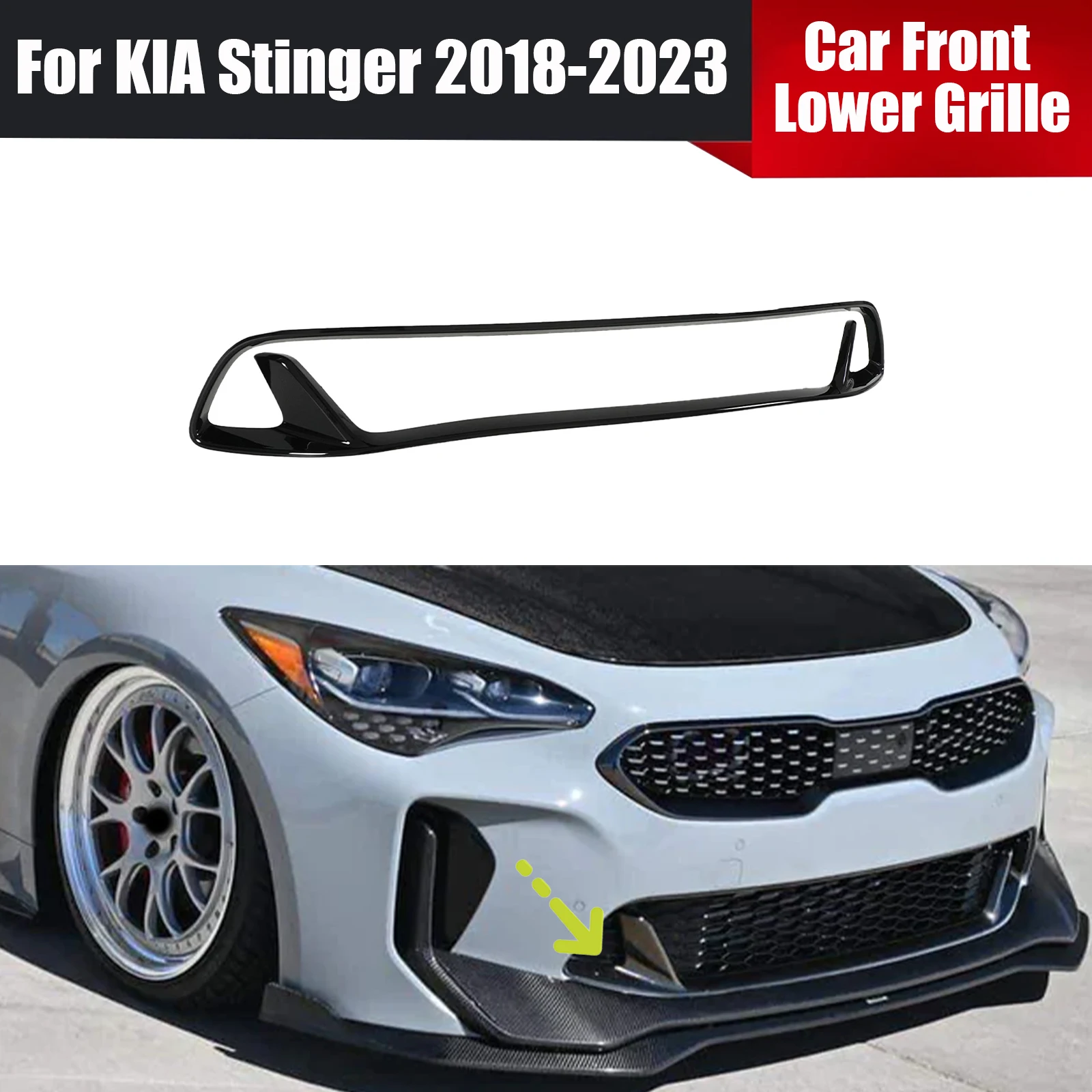 For KIA Stinger 2018-2023 A Set Car Front Lower Grille Decorative Strip Racing Grills Parts &Accessories Glossy Black Body Kits