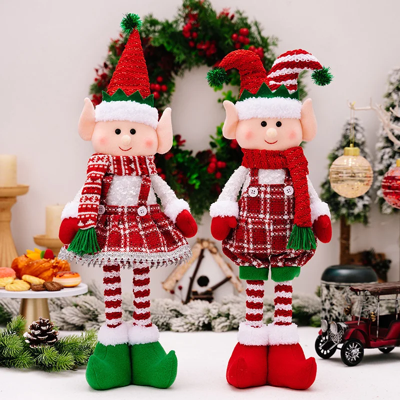 Christmas Elves Decorations Stretchable Dolls Big Plush Figurines Soft Stuffed Holiday Ornaments On Shelf For Family Gifts Boy