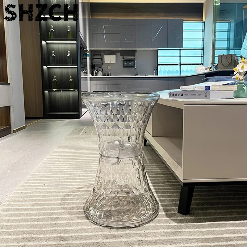 Acrylic Transparent Crystal Round Storage Ottoman, Modern Stylish Seat Bench for Living Room Entryway Home Decor