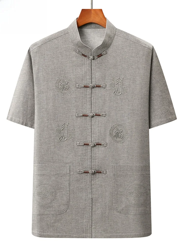 tucano-中国風半袖コットンリネンカジュアルセットウォッシュドおじいちゃんファッショナブルな夏服伝統的な唐スーツ