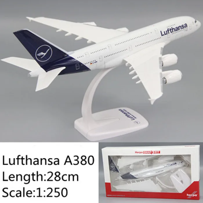 28CM Plastic Germany Berlin Lufthansa France Airlines UAE A380 Airways Aircraft DIY Assembled Assembly airplane model Plane