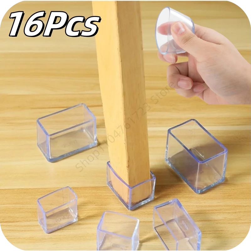 16Pcs Chair Leg Caps Transparent Rubber Furniture Non-slip Silent Feet Cover Square/Round Furniture Leveling Feet Home Decor Mat