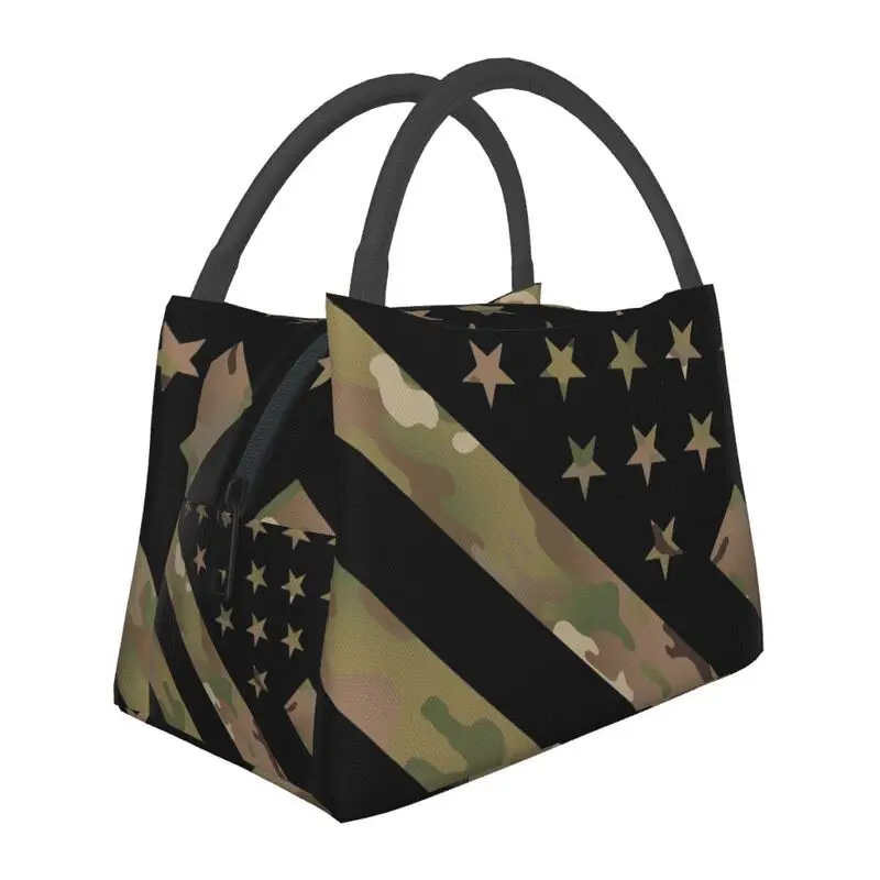 

U.S. Flag Camo Insulated Lunch Bags for Women Camouflage Portable Thermal Cooler Food Lunch Box Work Travel