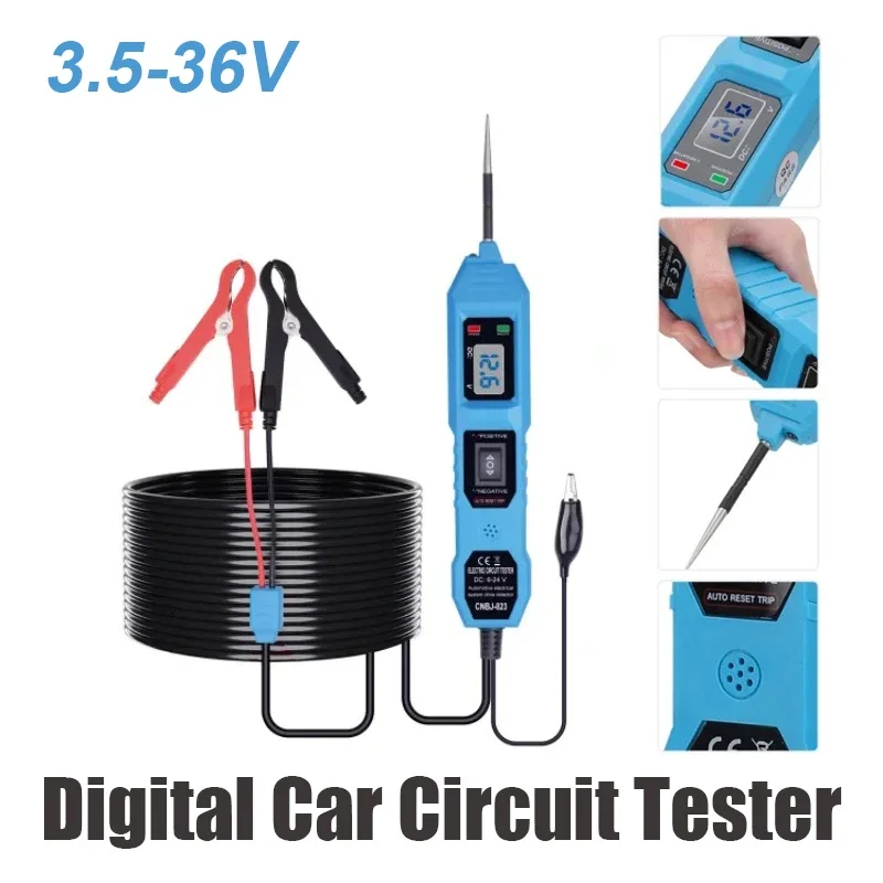 

Digital Car Circuit Tester Machine Electric Voltage Power Test Probe Detector Diagnostic Repair Tools 3.5-36V Vehicle Supplies