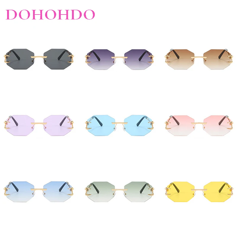 Luxury Y2K Rimless Polygonal Women Sunglasses Fashion Retro Punk Metal Men Sunglass Summer Traveling Ladies Eyewear UV400 Lentes