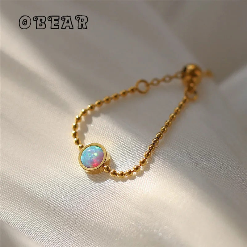 316L Edelstahl vergoldet 18K Gold künstliche farbige Opal Ring für Frauen Mädchen neue Trend Kette Schmuck Geschenk Party