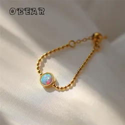 316L Stainless Steel Plated 18K Gold Artificial Colored Opal Ring For Women Girl New Trend Chain Jewelry Gift Party