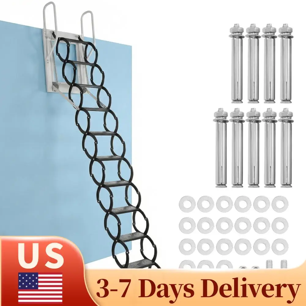 

Ceiling Mounted Attic Ladder Pull Down System Space-Saving Collapsible Stair 440LBS Capacity for Garages/Roofs/Basements