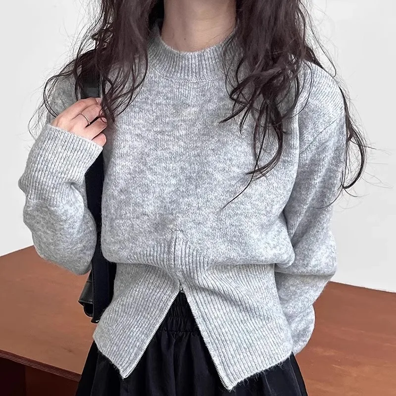 سترة محبوكة بأكمام طويلة ومتعددة الاستخدامات لخريف وشتاء 2025 للنساء