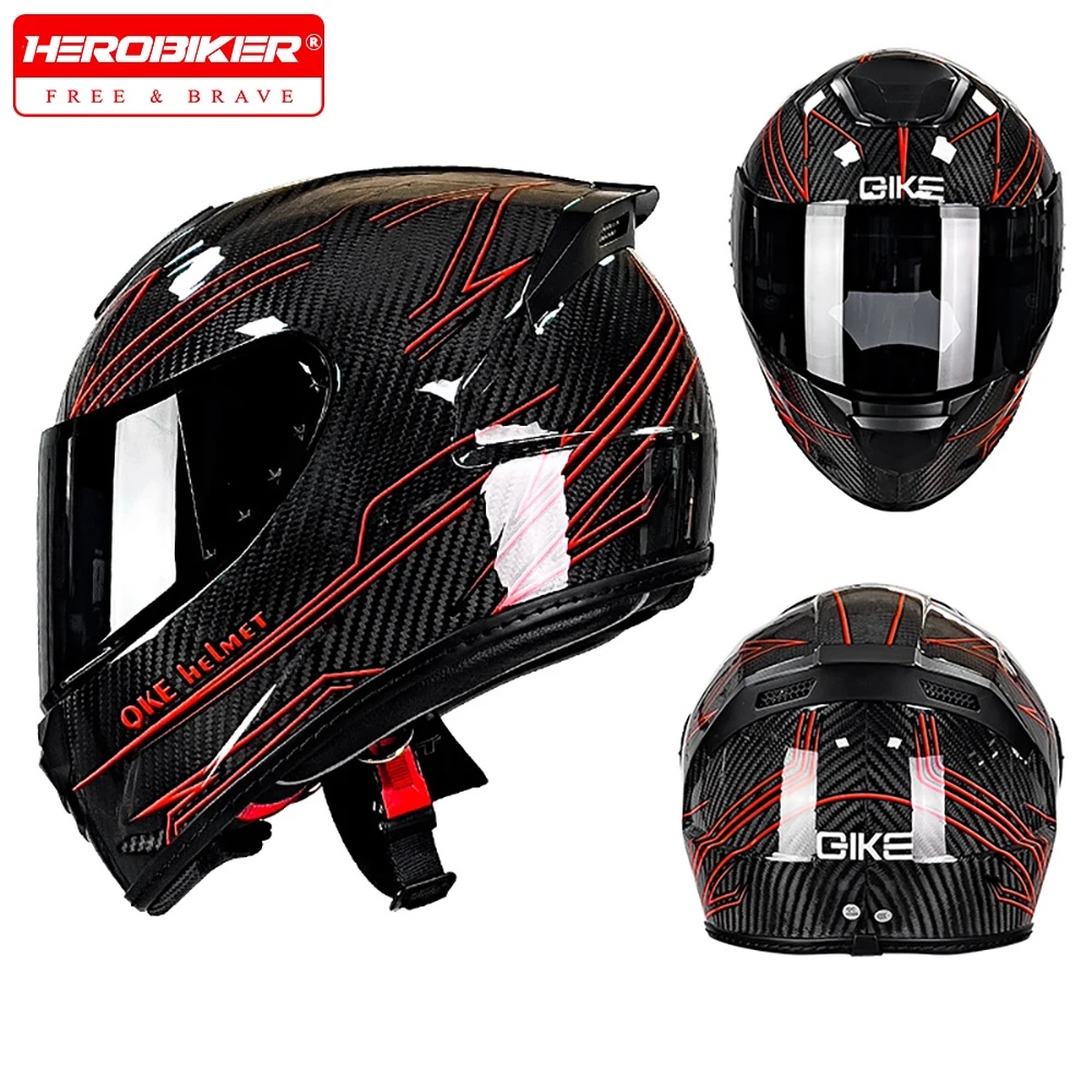 

Carbon Fiber Motorcycle Helmet Riding Helmet Personality Lightweight Full Face Helmets Ultra-light Four Seasons Universal Moto