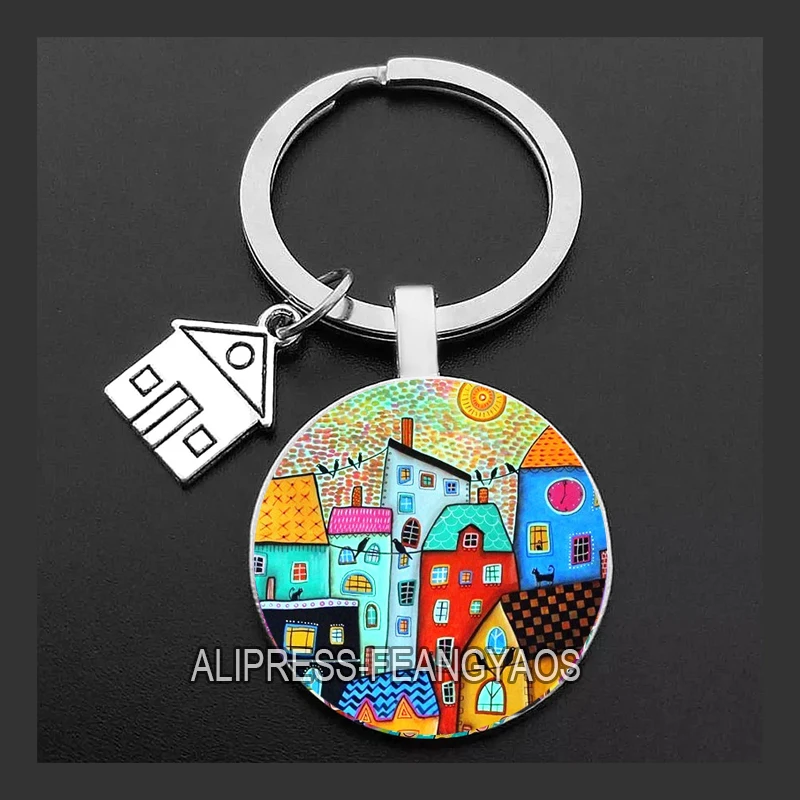 Beautiful House Keychains Colorful Country Keychain Cabin Lovely Purse Key Chains Gift for New House