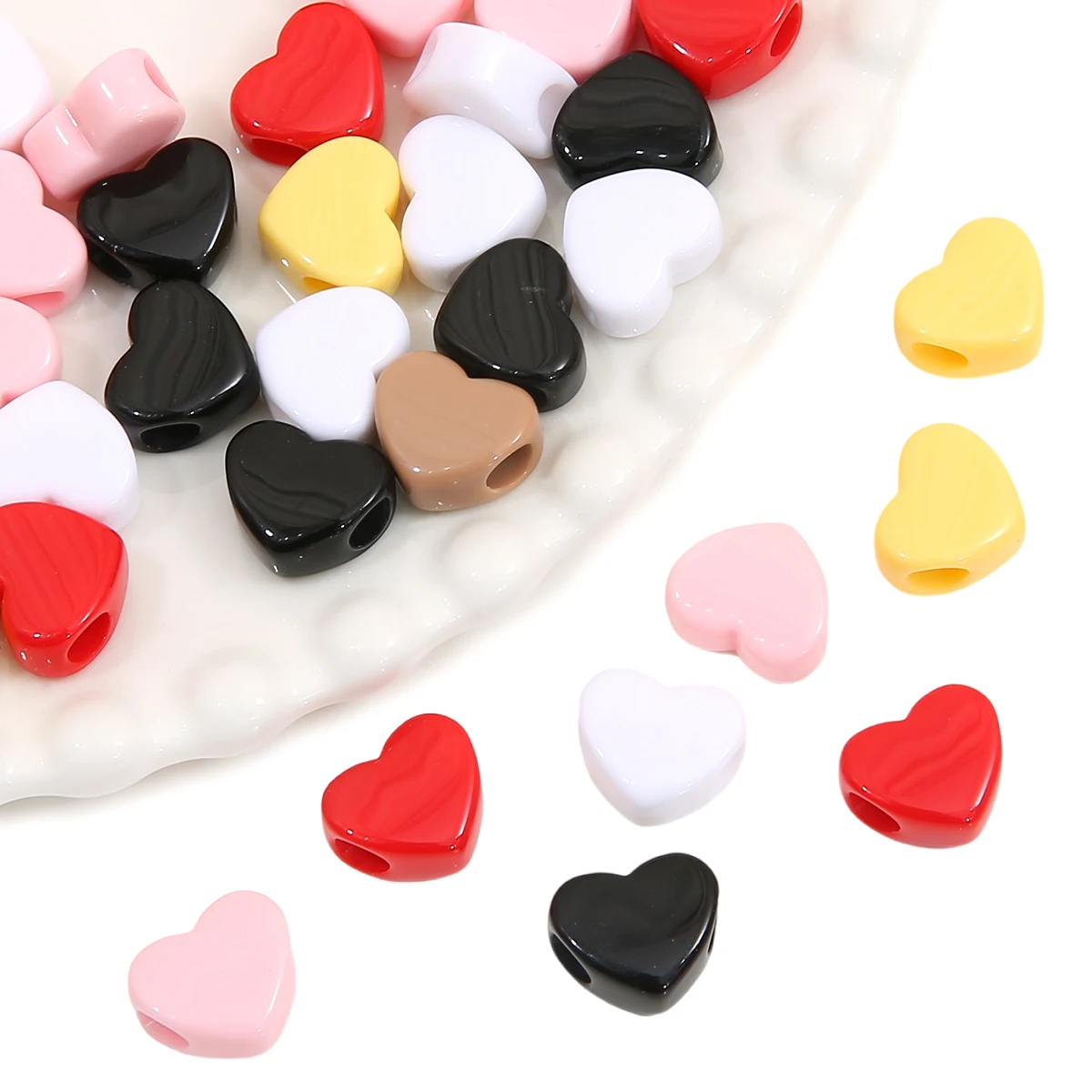 About30Pcs acrylic solid colored beads, large holes, heart shaped loose beads, handcrafted DIY for making couple bracelets, neck