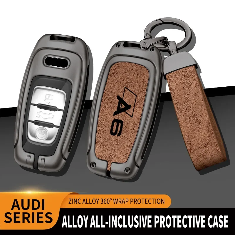 Zinc Alloy Style Car Key Case Cover Shell For AUDI A6 S6 RS6 C5 C6 C7 4F 2020 Remote Control Protector Car Accessories