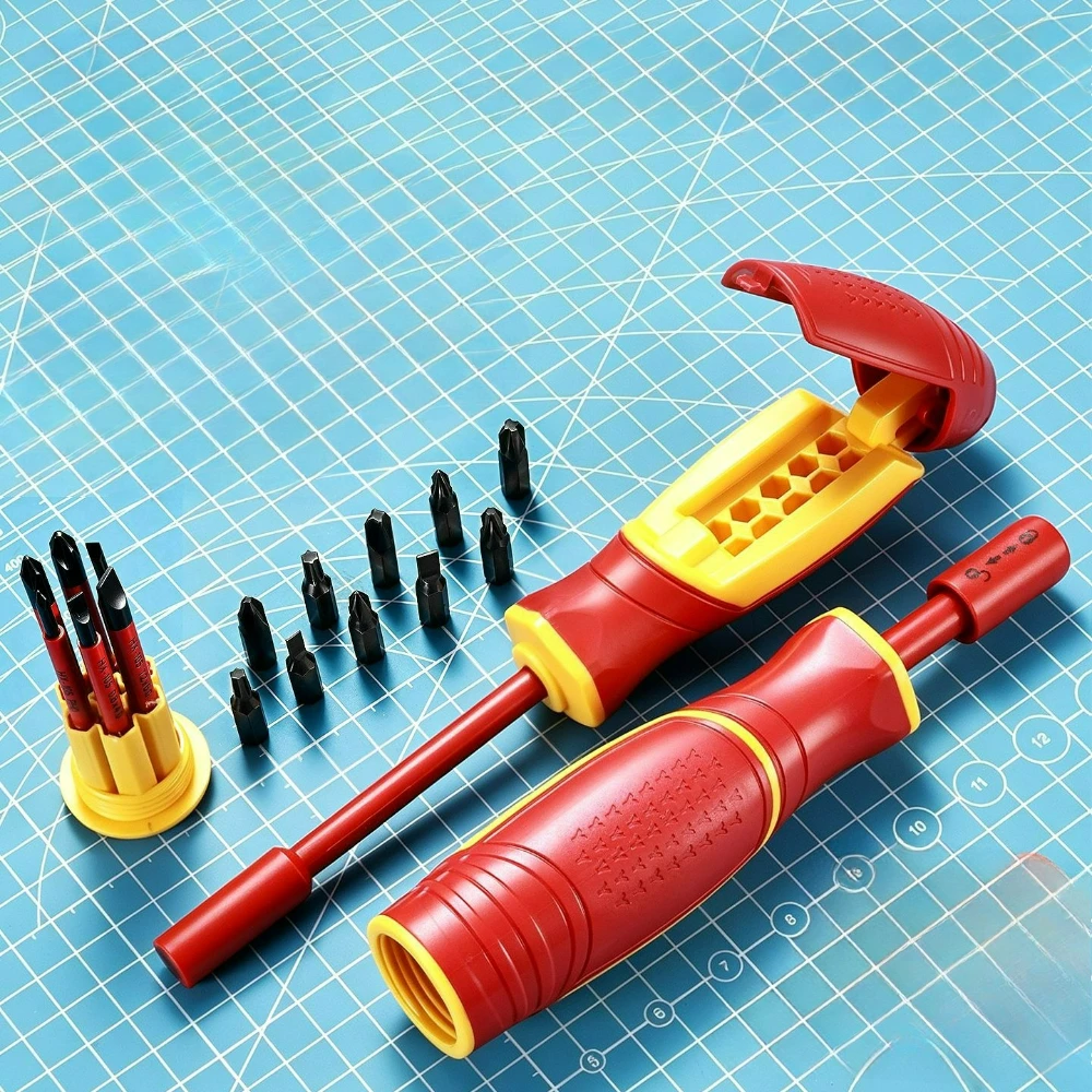 Insulated Screwdriver Set Magnetic Phillips Slotted Bits Interchangeable Multi-Purpose Electrician Tool Motorcycle Repair