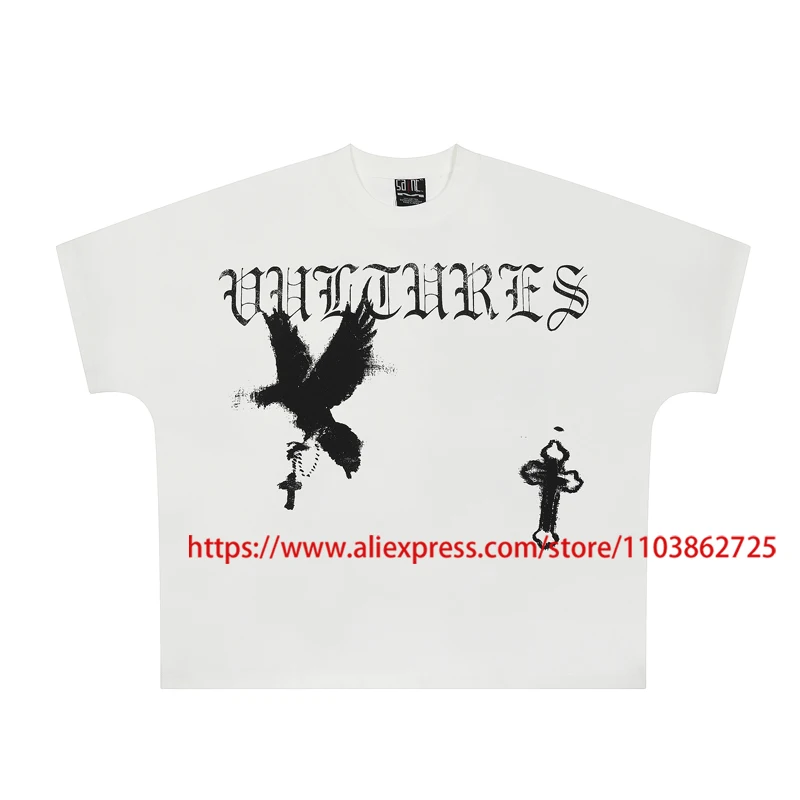 

Newly Arrived Kanye West T-shirt Summer White Casual Logo Sanskrit Font Print Tops High Street Vultures Short Sleeve Tees