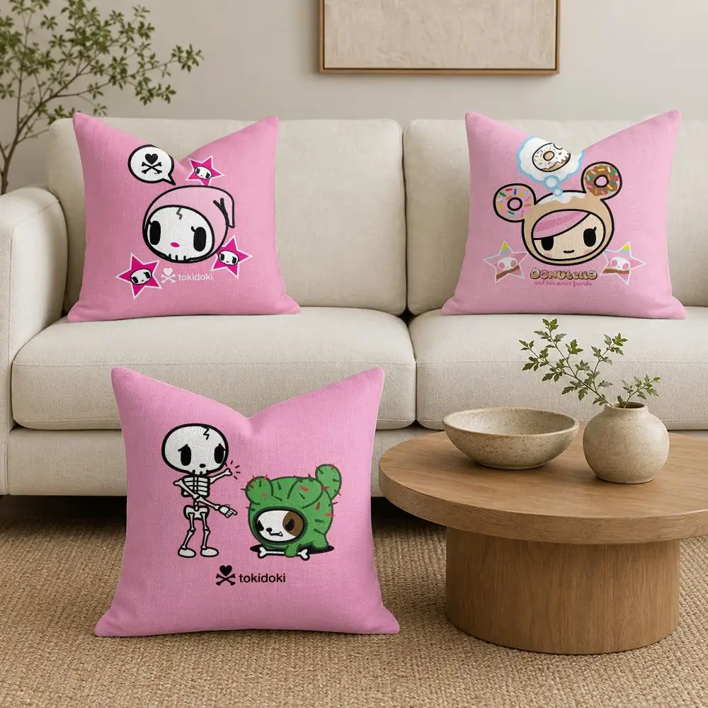 Japan T-Tokidoki Cushion Cover Natural Linen Organic Fabric Double-Sided Printing Sofa Home Decor Gift Pillow Cover