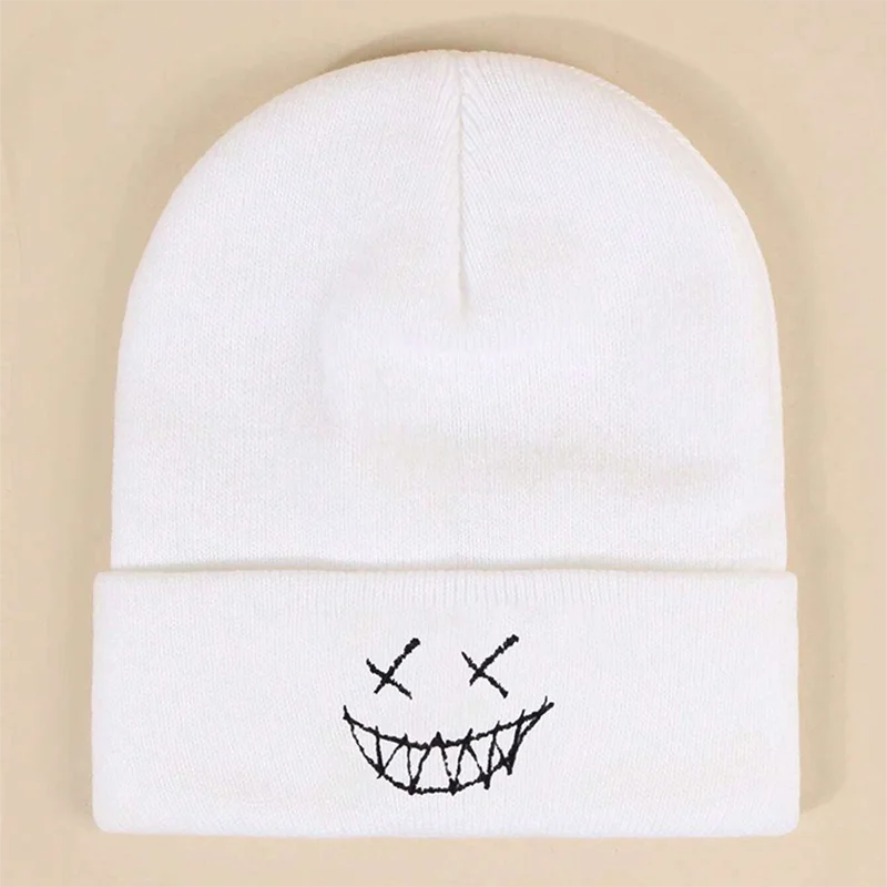 Wool Embroidery Knitted Hat Funny Smiley Face Men And Women Couples Student Wool Pullover Cap Warm Soft Beanie Cap