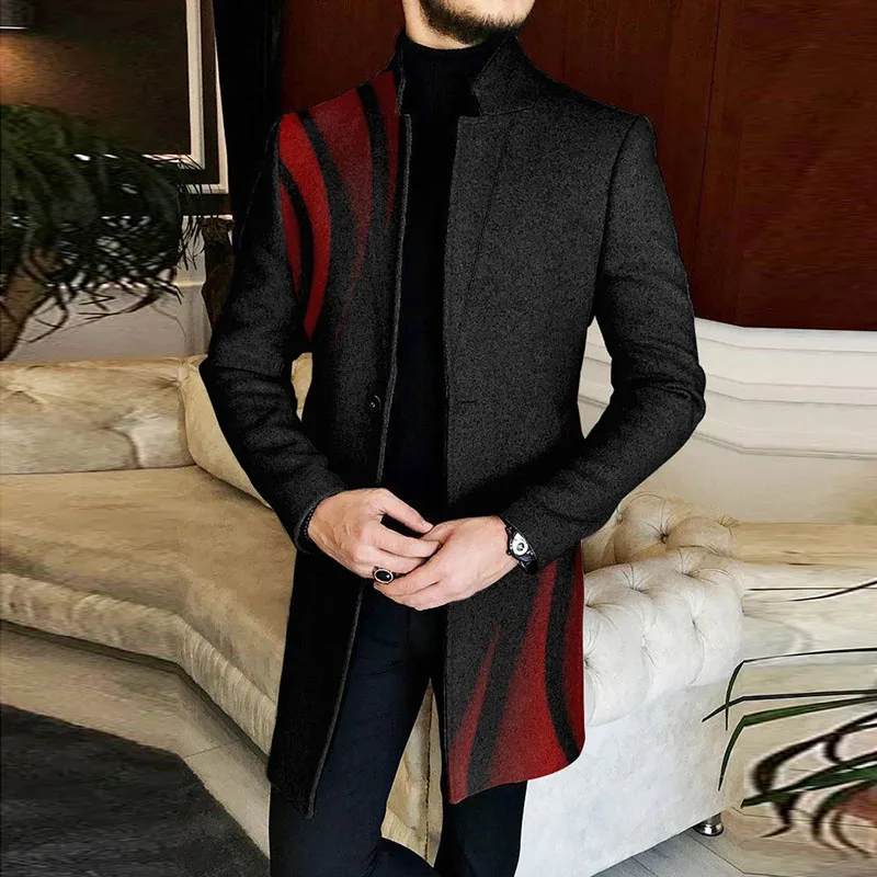 Men Stand Collar Mid-Length Jacket New Autumn Winter Long Sleeve Outerwear&Coat Daily Male Top Man Casual Single Button Overcoat