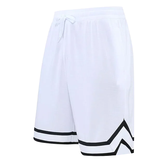 Summer Hot Selling Solid White Mesh Basketball Shorts With Black Stripe Chevron Hem White Workout Athletic Five Point Shorts