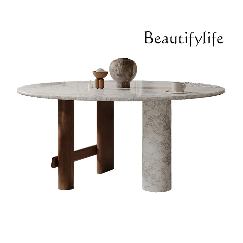 French retro creative dining table large flat-floor villa round marble dining table
