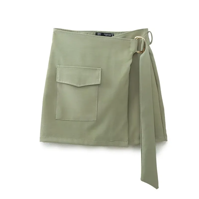 

Spring 2023 Women's High Waist Crossed Skirt with ket Faion Commute Sle Pure Color A-Line ort Skirt