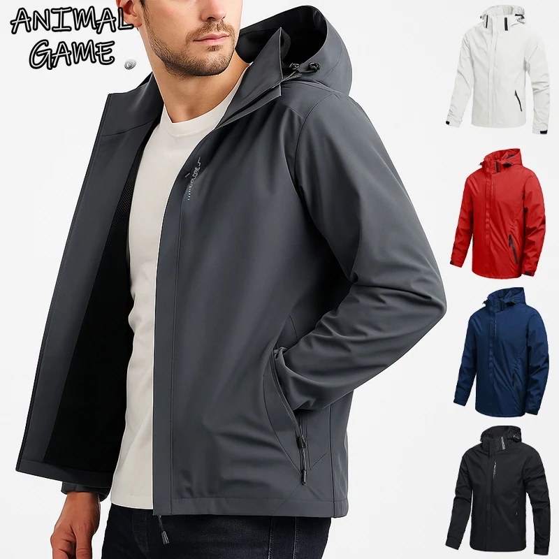 Jaket Hoodie Anti Air Pria untuk Aktivitas Luar Ruangan, Ringan, Cocok untuk Bersepeda, Hiking, Anti Angin, dan Mendaki Gunung