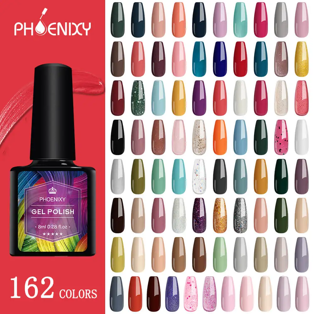 PHOENIXY 162 Colors 8ML Gel Nail Polish Hybrid UV Gel Varnish Semi Permanent Nail Art Design Soak Off LED UV Gel Nail Varnishes