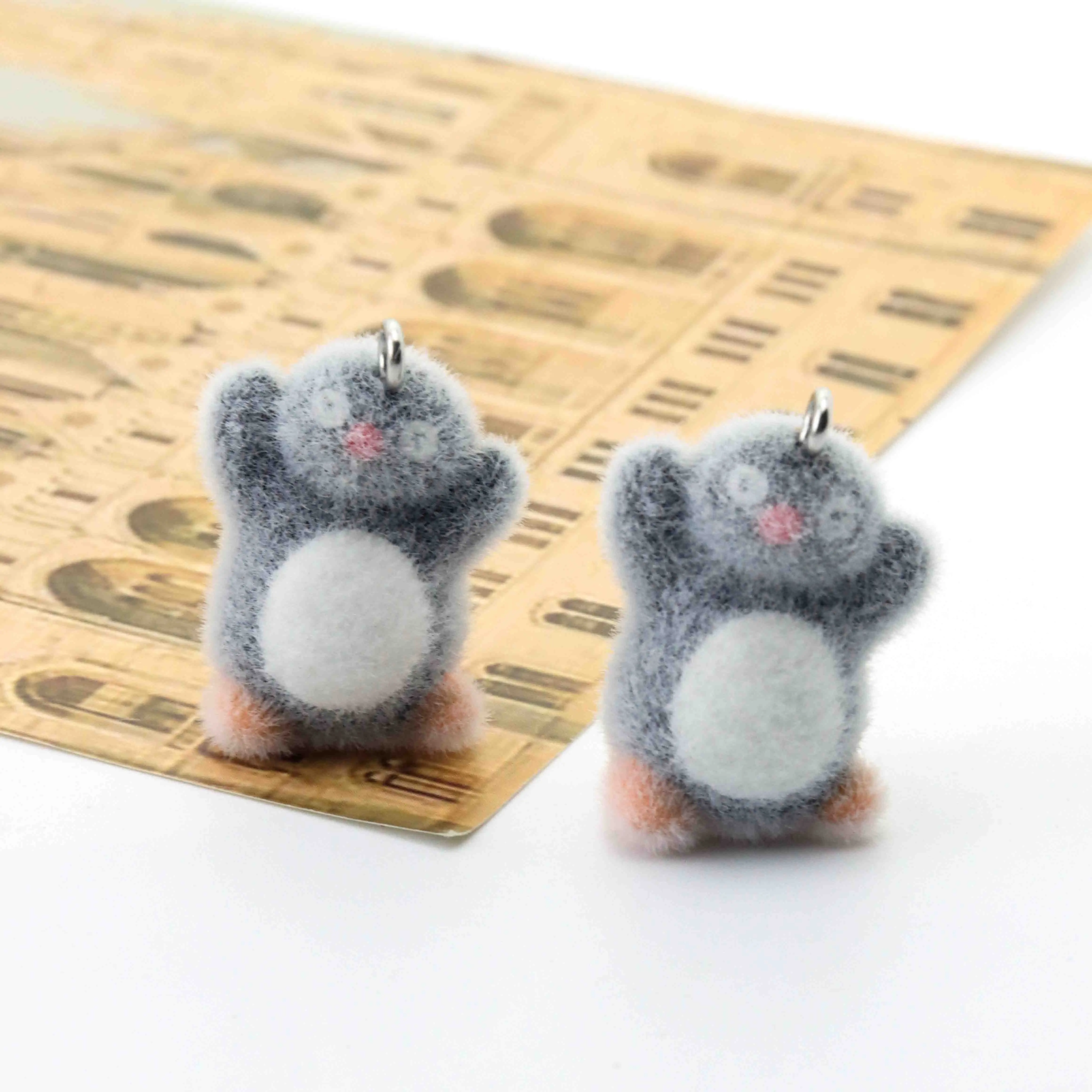 10pcs Resin Flocking Charms Penguin Pendant for Jewelry Making Keychains Mobile Phone Chains  Backpack Decoration Accessories