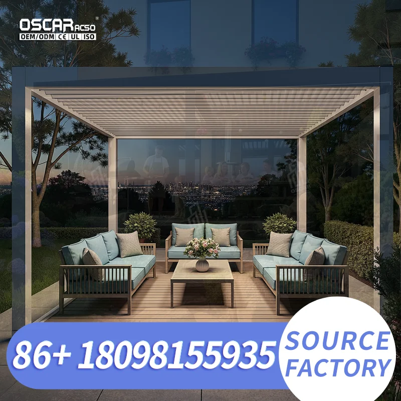 Pérgola con Techo de Lamas para Patio Exterior en Regiones Europeas