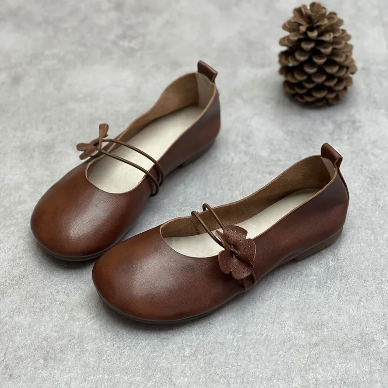 

Cow Leather Mary Jane Shoes Women Mary Jane Shoes Copper Double Buckle Strap Woman Flats Cow Muscle Sole Footwears