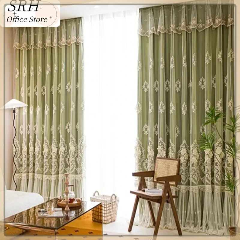 

Modern Customized European Style Velvet Double Layer Curtains for Bedroom Living Room Dining Luxury Embossed Embroidered Lace