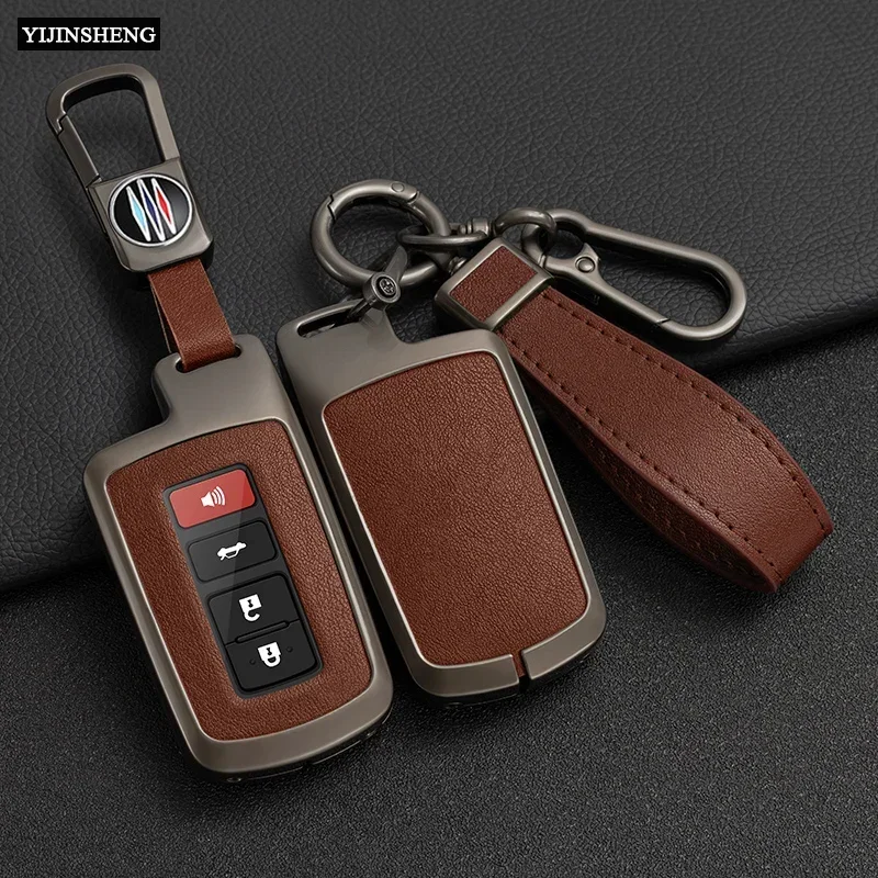 Zinc Alloy+ PU Leather Full Cover Car Key Case For Toyota RAV4 Highlander Avalon Sequoia Tundra Tacoma 4Runner Land Cruise Prius