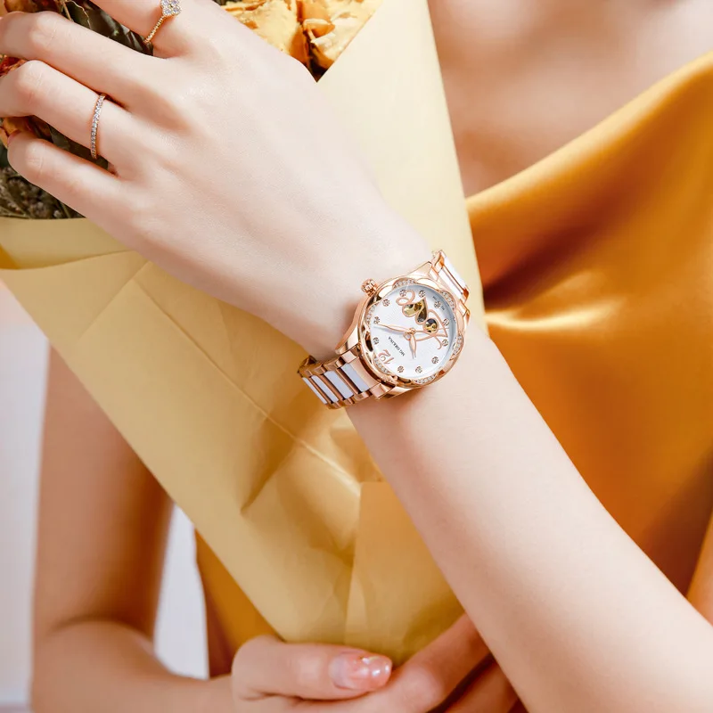 Nouvelle mode femmes montres mécaniques en acier inoxydable bracelet en céramique étanche luxe automatique squelette Montre femmes Montre Femme