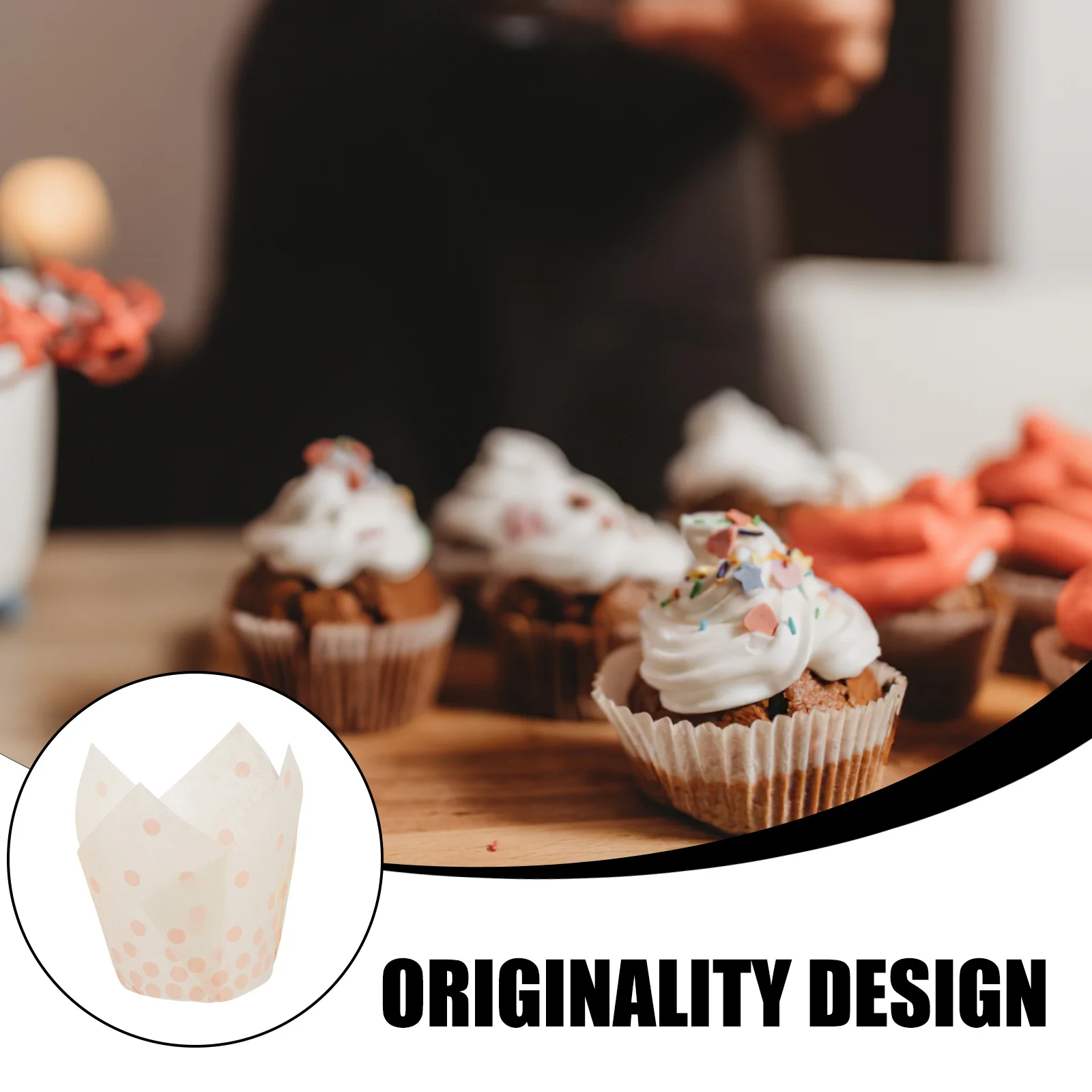 

50Pcs Paper Baking Cups Dot Pattern Oil-Resistant Cupcake Liners Muffin Holders Wedding Party Holiday Cake Wrappers Decorative