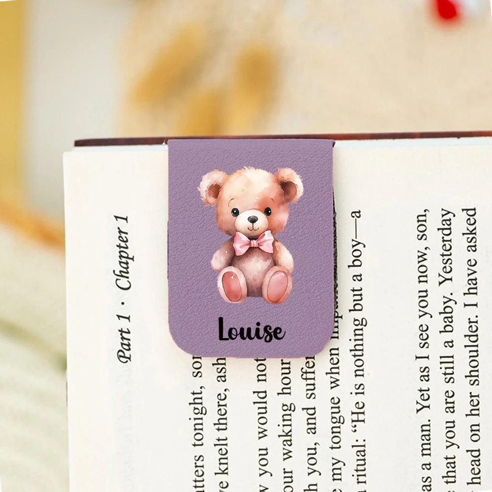 1 Stück ausgezeichneter Teddybär mit personalisiertem Namen, UV-Druck, aquablauer Buchklammer zum Lesen von Büchern