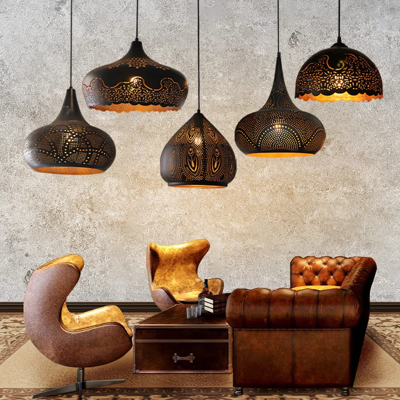 Southeast Asian Pendant Lights Antique Hollow Hanging Light Fixture Thai Arabian Restaurant Bedroom Moroccan Decorative Lamps