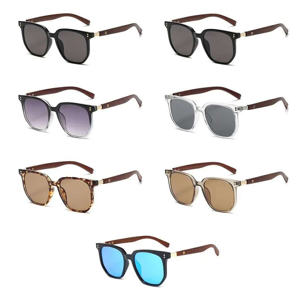 トレンディなUVカット木目調サングラス アウトドア ストリート写真撮影用スクエアフレームサングラス 男女兼用