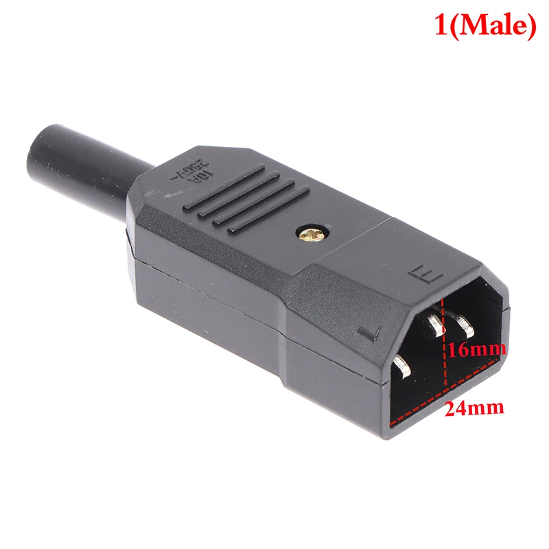 1PC Socket Straight Cable Plug Connector C13 C14 16A 250V Black Female&male Plug Rewirable Power 3 Pin Connector